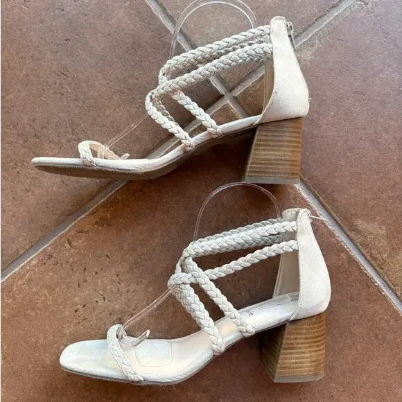 Joie Felina Braided Strap Square Toe Sandals w Block Heels, Zip Closures sz 9.5 - Picture 10 of 13